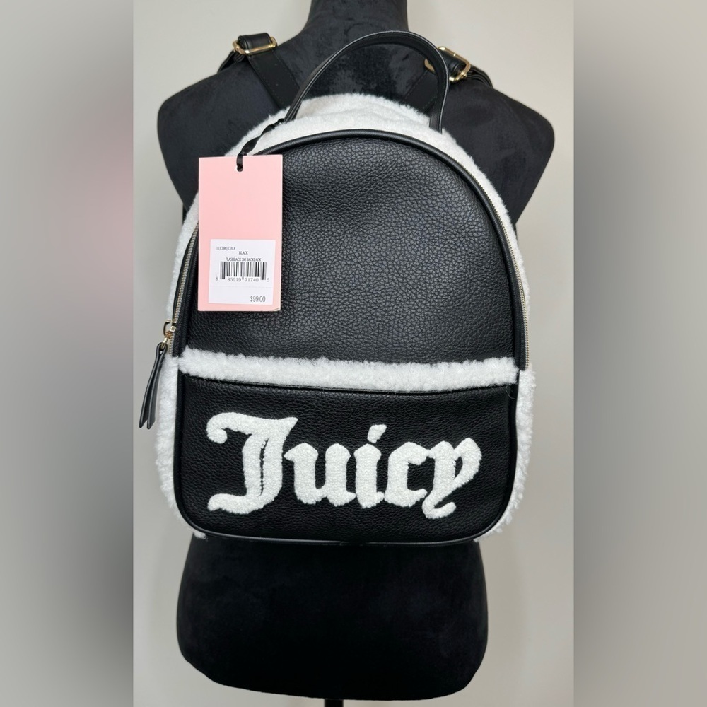 NEW Juicy Couture Black & White Shearling Flashback Backpack